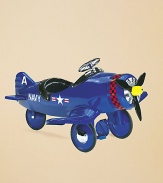 What little boy wouldn't love to play pilot in this vintage model painted brilliant blue with a checkered trim and bright yellow nose? All metal construction Padded seat Rubber-edged wheels Pedal operation 24H X 44W X 45D Imported Recommended for ages 3-5