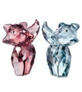 French feline figurines in rose and sapphire crystal are a charming gift for cat-friendly couples. Marie dons a heart necklace. Both kitties wear a curious expression.