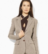 Rendered in a sleek two-button silhouette, Lauren by Ralph Lauren's jacket is crafted in chic linen houndstooth for a polished look.