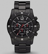 A sporty watch with three-eye chronograph functionality in stainless steel and black IP. Round bezel Water resistant to 10 ATM Date function at 4 o'clock Second hand Stainless steel case: 45mm (1.77) Deployment clasp Imported 