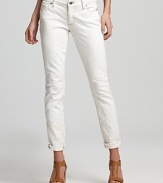 These Paige Denim skinny jeans tout an off-white wash and allover crinkled effect for a cool lived-in feel.