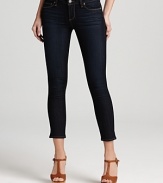 A super dark wash and slightly cropped silhouette lend a fresh, sophisticated edge to these Paige Denim skinny jeans.