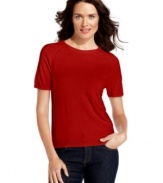 Snuggle into total comfort in Debbie Morgan's soft short-sleeve sweater. Make a weekend look and pair it with jeans.