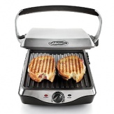 The Calphalon Panini Grill allows you to enjoy delicious, authentic tasting panini sandwiches without sacrificing counter space. The high performance bronze nonstick means its perfect for low-fat cooking, and Calphalon's exclusive internal Opti-Heat system ensures even heat delivery. The adjustable top grill plate accomodates thick sandwiches, burgers or delicate fish filets.