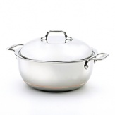 Get the benefits of copper heat conduction with the cleaning ease of stainless steel in All-Clad's Copper Core collection. Ideal for slow-cooking meats and vegetables or simmering savory stews, this classic dutch oven has a domed lid that locks in moisture and promotes even heat distribution. Riveted stainless-steel handles stay cool on the cooktop for ease and safety in moving from the stove to the oven to the table.