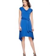 A slinky jersey knit fabric makes NY Collection's dress drape so well! Tie the belt as a knot or a bow for a different look.
