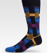 A magnetic geometric pattern is neatly woven in a soft cotton blend with signature logo detail.Mid-calf heightCotton/polyamide/elastaneMachine washImported