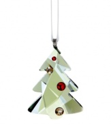 This cute ornament offers a playful interpretation of a classic Christmas symbol. Beautifully crafted in Peridot Moonlight crystal with colorful crystal decorations, it comes on a white satin ribbon. For maximum sparkle, mix and match various crystal ornaments.