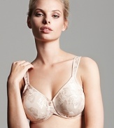 Pretty tonal, floral jacquard fabric. Seamless lined cups with hidden underwire. Wide straps that won't dig into shoulders. Portion of proceeds go to the Susan G. Koman Breast Cancer Foundation. Style #855167.