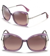 Butterfly frame sunglasses with metal trim at sides for a stylish and fun look.