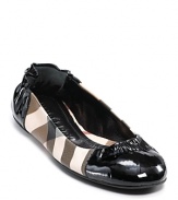 Burberry's take on the ballet flat makes for a chic shoe with check and patent leather details.