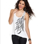 Beading at the bodice plus cool, shredded design on the flip side equal a tank top from Fresh Brewed that's cute from front to back!