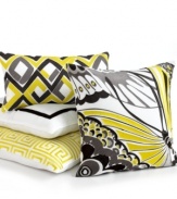 A signature Trina Turk motif, this pillow adds a pop of color to the Trellis Black comforter sets, featuring a vivid Greek key pattern on a crisp white background. Zipper closure.