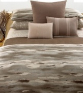 Inspired by African wild game, yet reinterpreted in an abstract watercolor, Calvin Klein's Tanzania comforter features a palette of earthy hues on soft, Egyptian cotton sateen. Reverses to solid.