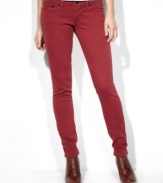 Super-saturated red wash makes Levi's 524 skinny jeans a bright denim pick for fall!