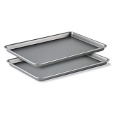 Classic design for expert results. From quick finger foods to fancy desserts, Calphalon's jelly roll pan set is the most versatile baking pan you'll ever buy. The shallow sides are ideal for baking small-portion foods such as fries, fish fillets and breadsticks. Colors affect baking performance because they conduct heat differently. That's why Calphalon's jelly roll pan features a medium grey color which gives baked goods a golden brown color while protecting them against over-browning. Heavy-duty construction means no twisting or warping. And the advanced nonstick surface releases even sticky baked goods easily. Calphalon classic bakeware is dishwasher safe too, so clean-up is a piece of cake! Features Calphalon's most durable nonstick ever. Professional grade construction ensures a lifetime of performance.