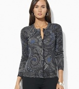 Add a hint of bohemian chic to your look with this breezy paisley-print cardigan, rendered in a sumptuous silk-cashmere blend for an always appropriate amount of warmth.