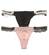 A silky soft thong with delicate lace detail at hips and back for a girlish touch.