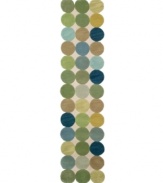 A series of colorful circles stand side-by-side to create a serene ocean of washed out shades of green, blue and gold over a neutral ground. The runner's unique edge, comprised of the collective curves of the outer circles, brings a modern touch to any room in your home. Hand-tufted with an intimate blend of synthetic fibers for a soft, yet durable construction.
