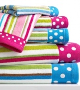 Put a bit of pep into your daily routine with this brightly-colored Bambini Stripes washcloth, featuring whimsical stripes and polka dots on a pure cotton ground for a playful addition to your bathroom.