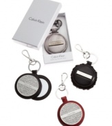 Take one last peek as you head out the door - this leather keychain from Calvin Klein opens up to a small mirror. Available in a range of designs.