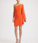 Supple silk crepe, tailored in a sleek, body-conscious silhouette and adorned with a chiffon sleeve and jeweled details.Asymmetrical necklineJeweled shoulder detailSingle long, sheer bell sleeveConcealed side zipFully linedAbout 20 from natural waistSilkDry cleanImportedModel shown is 5'11 (180cm) wearing US size 4. 