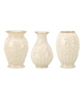 Lenox combines ivory porcelain sculpted with graceful blooms, elegant fluting and touches of gold in this trio of classically styled Floral Melody posy vases. Qualifies for Rebate
