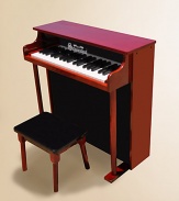 New, three-octave spinet with a keyboard almost half the size of that on an adult piano. Not just a toy, but a fine musical instrument and a lovely addition to your home. Chromatically tuned Chime-like notes Play-by-color with removable color strip Songbook included For ages 3 to 9 Made of maple, birch and hardboard 32 lbs. Piano: 24¾W X 24H X 12D Bench: 14W X 11H X 8D Imported