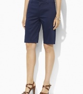 Rendered in sleek stretch twill, Huldah Bermuda shorts are a sophisticated warm weather staple.