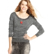 Spice-up your cold-weather look with NYC Knitwear's metallic-flecked bar-back sweater!