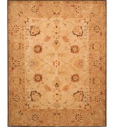 The Safavieh Anatolia Collection marries Old World sophistication and design with the finest modern  quality. These exquisite rugs captures the authentic look and feel of those made in late-nineteenth-century Turkey. Hand-spun wool and an ancient pot-dyeing technique, together with a densely woven thick pile, give the rugs their authentic finish. The ivory Anatolia features a gentle floral pattern in warm reds golds on an ivory ground.  Durable cotton backing is easy on floors.