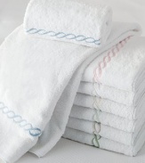 Plush, soft, luxurious Egyptian cotton, with a graceful embroidered chain border.13L X 13W Cotton Machine wash Made in USA