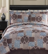 Patchwork perfect! This Montclair comforter set will catch your eye with its elaborate patchwork-style pattern, featuring a medallion and floral motif in different styles and colors. The comforter and shams reverse to an allover crackle pattern so you can mix-and-match for an eclectic or toned down appearance.