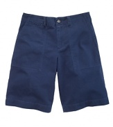 The flat-front Bleeker short is crafted from ultra-soft woven cotton in preppy hues