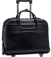 Get ahead with this fashion-forward business case from McKlein. It'll keep you on the cutting edge with a built-in laptop compartment and dual protection system that pads your precious tech from even the roughest bumps, plus a patented detachable wheel and handle system that offer the most versatile mobility options around. One-year warranty.