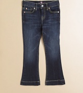 Made from Italian stretch-cotton fabrication, these bootcut jeans are the mini version of a beloved 7 For All Mankind style. Button closureZip flyFive-pocket styleAdjustable waistbandBelt loopsMetal rivet details Contrast stitching98% cotton/2% spandexMachine washImported of Italian fabric