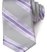 In a traditional palette, this handsomely striped tie from Ike Behar lends a sophisticated look.