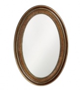 Relish in the timeless grace of Howard Elliot's Ethan mirror. An oval design with decorative fluting and a beaded inner edge adds new polish to the master bedroom or dining area. With a rich bronze finish.
