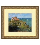 A masterpiece by world-renowned artist Claude Monet, this art print offers a spectacular water view from any room. Featuring a fisherman's cottage perched on the cliffs at Varengeville. This warm, sunny landscape is complemented by an embossed gold frame.