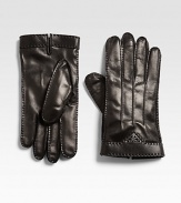 A cold weather favorite, shaped in rich Italian leather with a cashmere lining and a triangular-shaped logo accent.About 10 longCashmere linedLeatherDry cleanMade in Italy