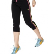 Kick up your workout wardrobe with these Puma active pants, featuring a shock of color at the outer seams.