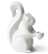 Creature comfort. Jonathan Adler brings the humble squirrel to life and to light with this glazed white candlestick, crafted of high-fired stoneware.