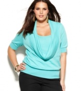 Add drama to your casual style with INC's short sleeve plus size sweater, finished by a deep cowl neckline.