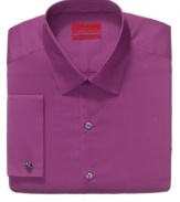 Freshen up your wardrobe of white and blue dress shirts with this Alfani fitted style in a saturated hue.