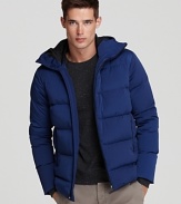 Warm (and hot), this puffer jacket adds a layer of eye-catching texture and warmth to your ensemble - try it with jeans.