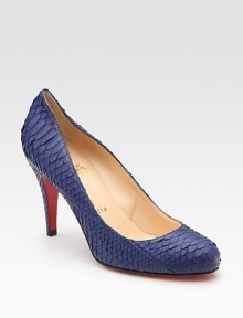 Vibrant watersnake adds a touch of texture to this tried-and-true silhouette. Self-covered heel, 3½ (90mm) Watersnake upper Leather lining Signature red leather sole Padded insole Made in ItalyOUR FIT MODEL RECOMMENDS ordering one half size up as this style runs small. 