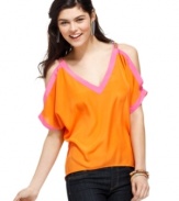 Rock tangerine cool and feisty pink with this shoulder cutout top from Rampage -- and bring loads of color to the party!