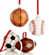 Good sports. Put your game face on and trim the tree with shining glass ball ornaments for the athlete in your family.