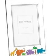 Capture his or her wildest moments in the Jungle Parade picture frame from Reed & Barton. Colorful creatures march across polished silver plate in a gift that'll please parents and kids alike.