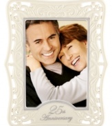 The picture of happiness. Crafted of glazed ivory porcelain, the Portrait Gallery 25th anniversary picture frame from Lenox features scrolling vines and elegant cutwork to complement a beautiful couple. Qualifies for Rebate